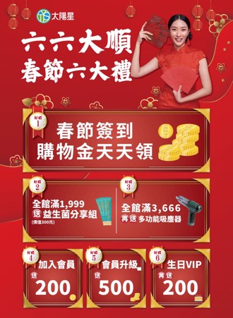 太陽星克菲爾益生菌   春節六大禮   打折再送購物金