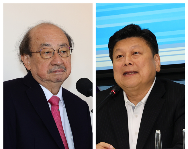 傅昆萁(右)表态10日要处理行政院覆议案，但不让卓荣泰询答；柯建铭(左)表示，他不同意这样做法，会有相关因应。(合成图/资料照片)