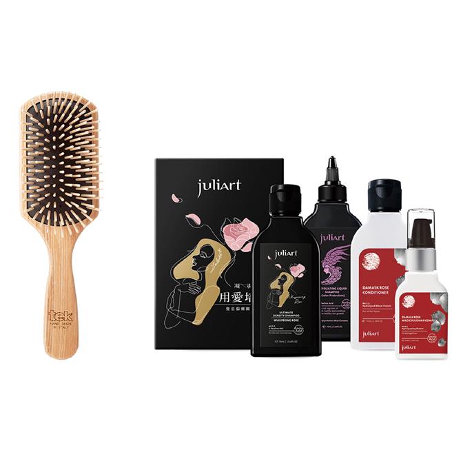 台南大远百juliArt觉亚tek暖玫梳王组，售价3280元，公益价1980元。（远百提供）