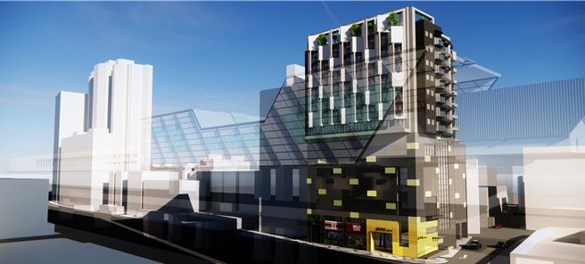 环状线景平站捷运开发大楼预计2025年完工，并申请使用执照，2026年可顺利交屋。（新北捷运局提供）