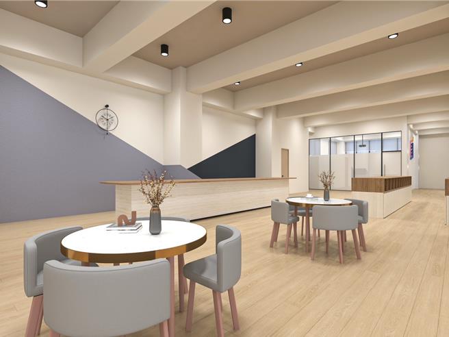 土城电商基地交流区及展示区提供开放式的共享办公空间，适合个人工作以及交流讨论，此场域亦可进行团队新创商品展示等多元用途。（青年局提供）