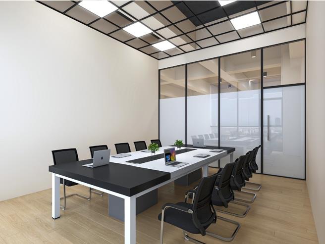 土城电商基地会议室可容纳10人，让进驻团队拥有线上线下舒适的开会空间。（青年局提供）