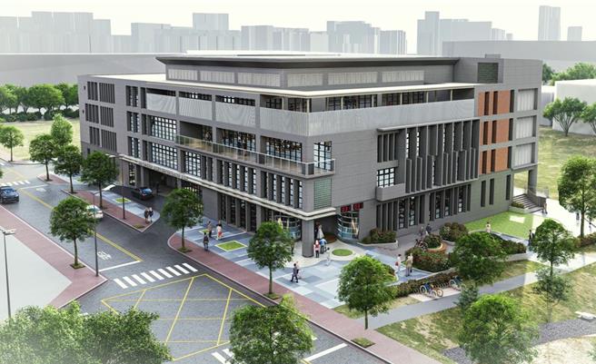 竹北市地政、户政事务所联合办公大楼预计规画地上4层及地下3层联合办公大楼建物。（新竹县府提供／邱立雅竹县传真）