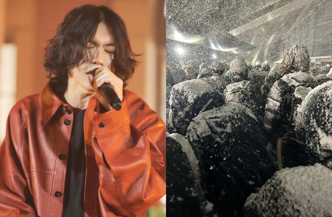 米津玄师日本宫城县开唱，许多歌迷顶着大雪排队入场，引发讨论。（图／IG@hachi_08、X@kitsuneudon_84）
