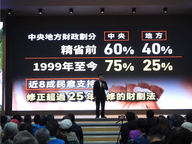 国民党花莲县党部今天在花莲县吉安国小活动中心举办「问政说明」暨岁末联欢活动，立法院党团总召傅昆萁特别回到花莲，向党员说明党内这1年推动的福国利民相关法案。（罗亦晽摄）