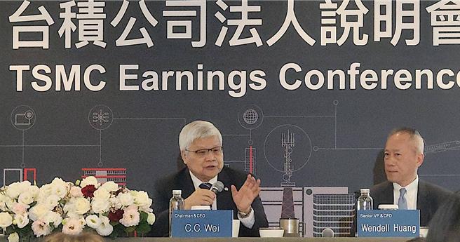 台积电董事长魏哲家（左）指出今年仍是台积电强劲成长的一年，财务长黄仁昭（右）则释出资本支出预期。（图／柳名耕摄）