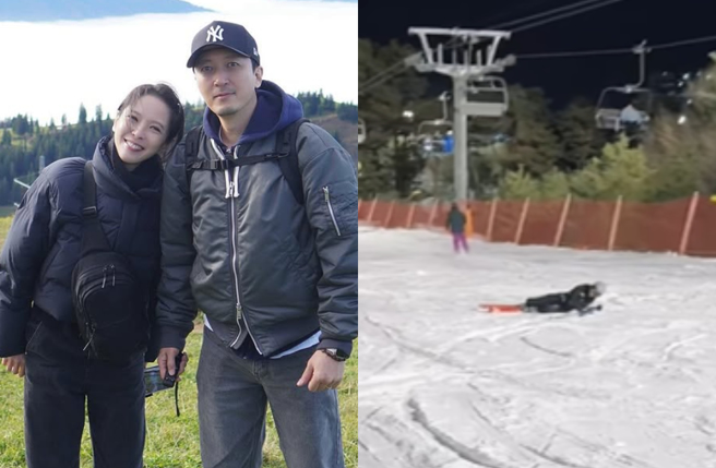 天心滑雪惊传摔倒意外，双腿大片瘀青，老公心疼喊「怎么拍戏」。（图／IG@skyheart1111）