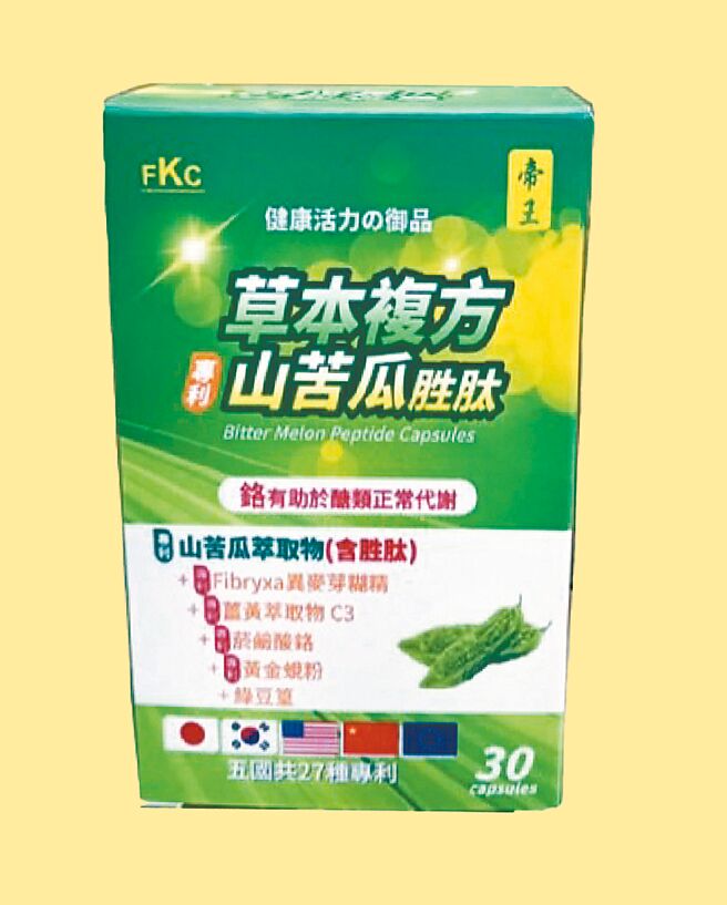 德昌事业山苦瓜草本复方产品，拥有5国27种专利，提升保护力。图／业者提供