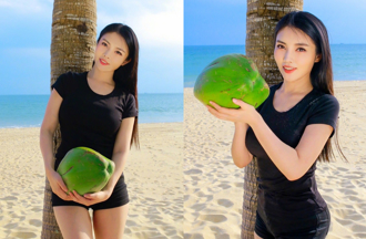 「大陆第一美胸」穿紧身衣 椰子放胸前画面雄伟