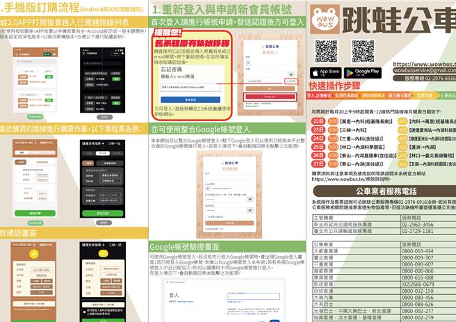 新北市「跳蛙公车APP」全新改版再升级，新版APP预购、募集更流畅，不再预先画位，改以自由入座方式，新版跳蛙公车平台自1月15日零时起启用。（交通局提供）