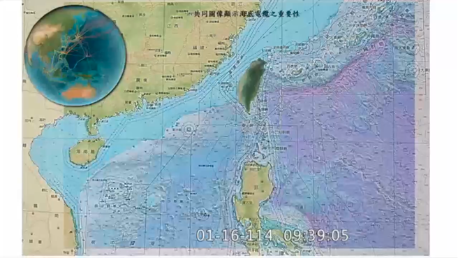 国民党立委陈永康在质询时秀出，各部会应该有的海底电缆共同图像。(截自立法院IVOD)