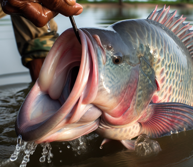 钓客捕获一条「香肠嘴鱼」后，立刻将其放生。（示意图／AI生成图）