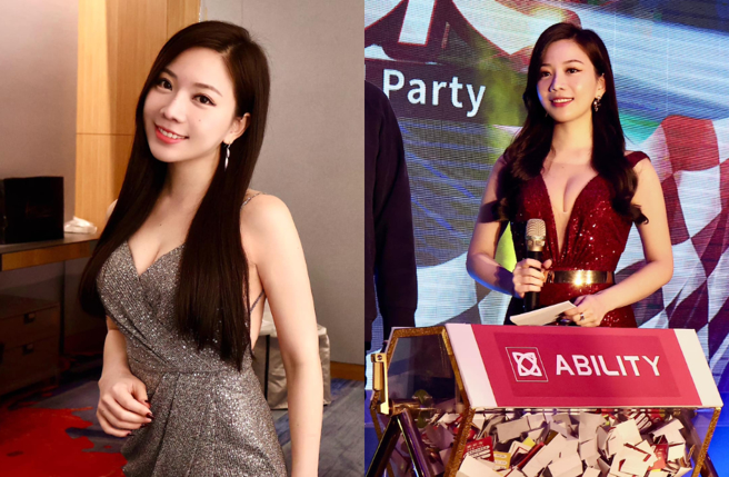 蔡尚桦主持尾牙祭出最辣造型，深V开到肚脐、美背全露网暴动。（图／脸书 蔡尚桦）