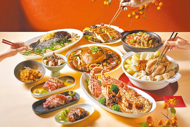 六福万怡于20日前推出独家优惠，购买全套售价10,888元粤亮广式料理常温外带年菜组「金蛇开泰宴」，阖家享受团圆饭。图／六福万怡酒店提供