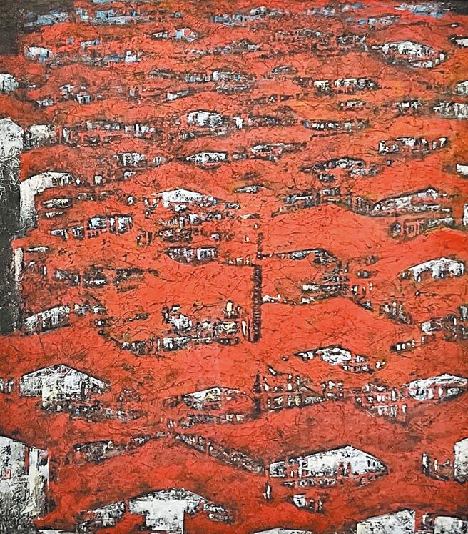 吴汉宗，《古城民居之秋》，83×76cm，2021年。（吴汉宗提供）