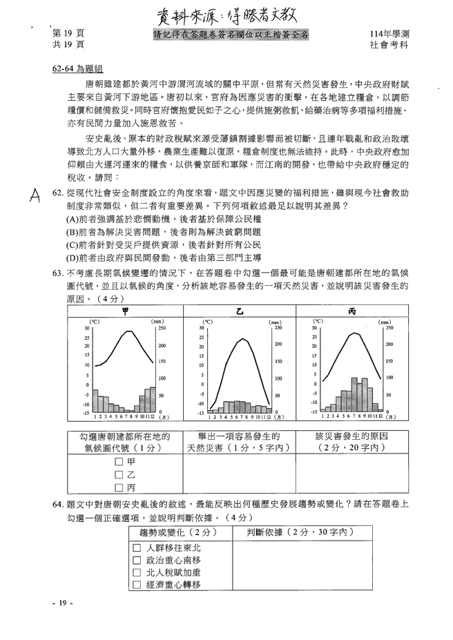 114学年度学科能力测验 社会科试题解答。(资料提供／得胜者文教)