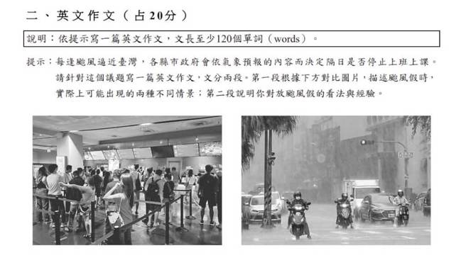114年度学科能力测验英文作文题目。(照片/得胜者文教提供)