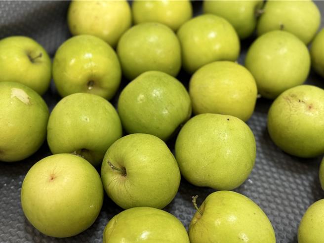 林一夫将外伤、卖相差的蜜枣打为惜福品，降价优惠顾客。（宝智华摄）