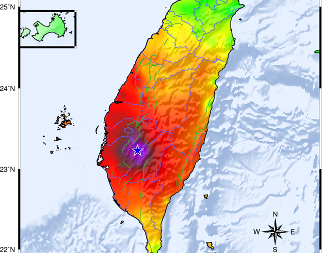 嘉义大埔乡今凌晨发生规模6.4地震，全台民眾都收到国家级警报，北部收到警报后，大约10几秒才感受到摇晃。（中央气象署提供）