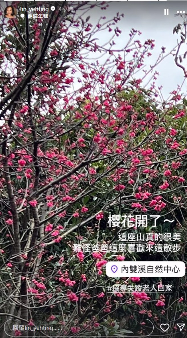 林叶亭85岁失智父亲走失第七天，目前仍不知去向。（图／lin_yehting  Instagram）