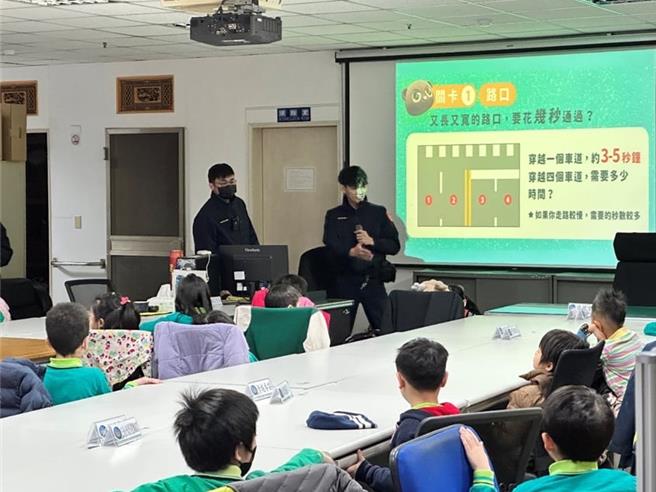 北市民生国小参访东社派出所，学童们首次体验警用装备。(翻摄照片／林郁平台北传真）