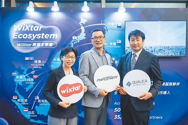 Qualica零售事業部總經理甚內和浩（右）於WiXtar台灣研討會，與拍檔科技總經理暨WiXtar董事長王保鋅（中）、WiXtar執行長康惠媚（左）合影。圖／WiXtar星益欣提供