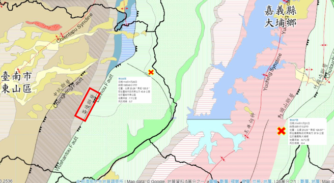 郭铠纹表示台南东山区9起地震，和崙后断层有关。（图／郭铠纹提供）