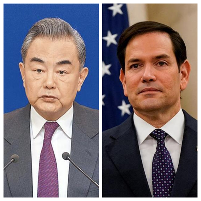 中國大陸外長王毅（左）應約同美國國務卿盧比歐（右）通電話。（中新社、路透合成）