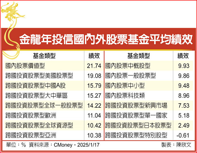金龍年投信國內外股票基金平均績效