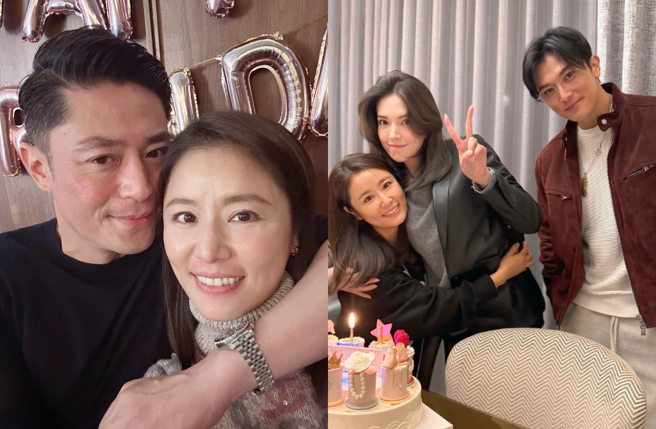 林心如（右图左）49岁生日霍建华罕见缺席，却惊见许玮宁夫妇难得合体。（图／脸书 Ruby林心如）