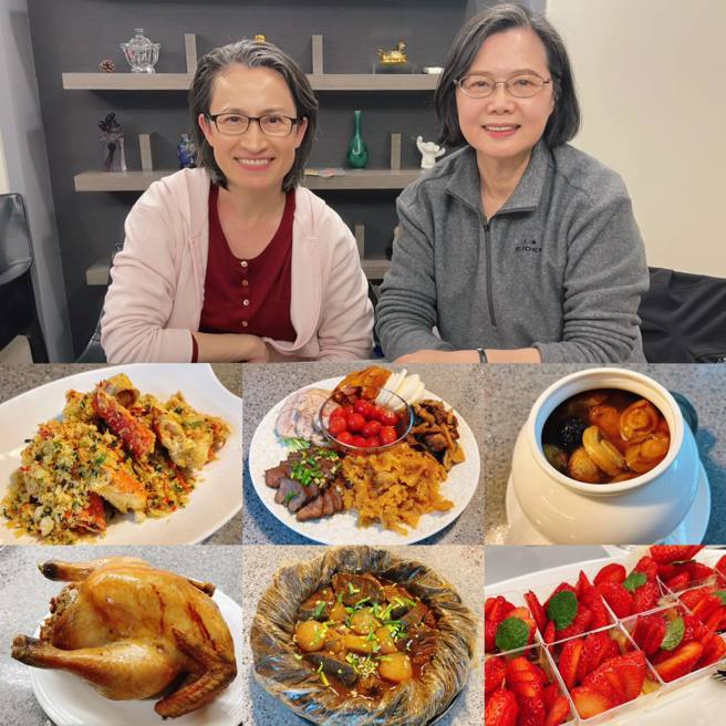 前总统蔡英文与副总统萧美琴在除夕夜一起享用年夜饭。（翻摄自蔡英文脸书）