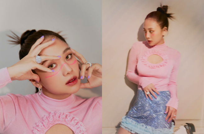 鬼鬼吳映潔當媽後第一個過年，胸前挖洞辣秀性感長輩圖。（圖／IG@gemma_811）