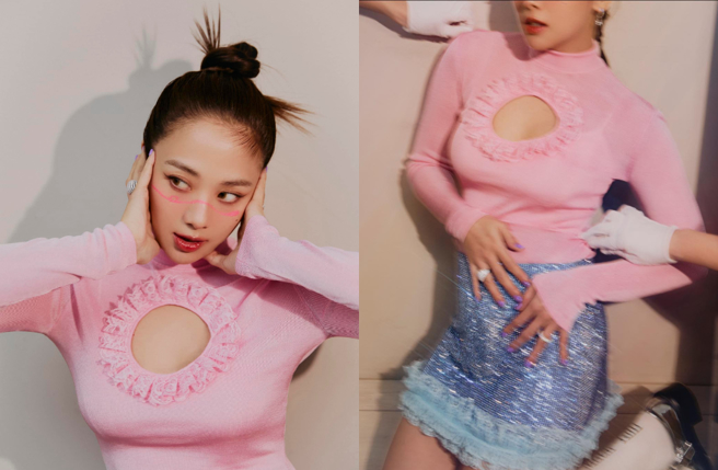 鬼鬼吳映潔當媽後第一個過年，胸前挖洞辣秀性感長輩圖。（圖／IG@gemma_811）