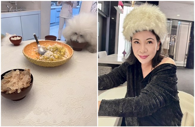 陈文茜PO出家中爱犬享用年夜饭的照片后，语带感概道出心声。（图／文茜的世界周报 Sisy's World News脸书）
