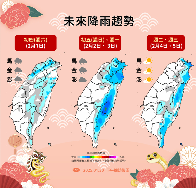 氣象署預測未來降雨趨勢。（圖／氣象署提供）