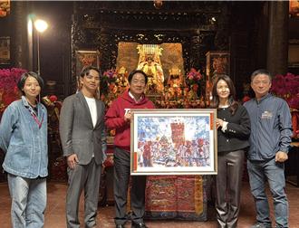 賴清德贈匾西螺福興宮 在地藝術家回贈「這幅畫」讓總統笑了