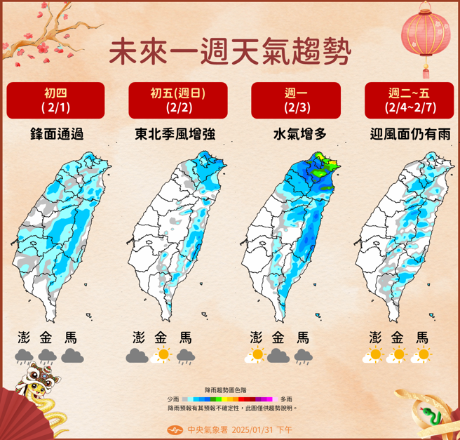气象署预测未来降雨趋势。（图／气象署提供）