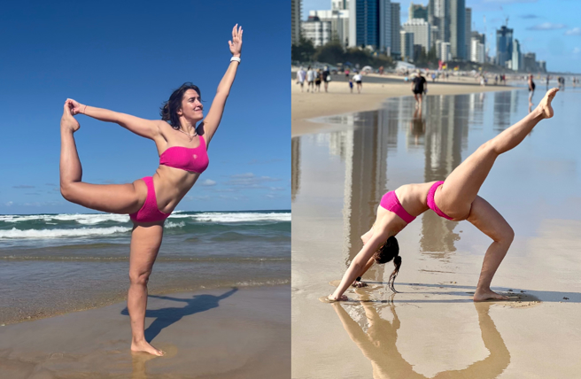 黄品源新婚妻罕晒比基尼辣秀惊人身材。（图／微博 Alina艾琳Gorshenina）