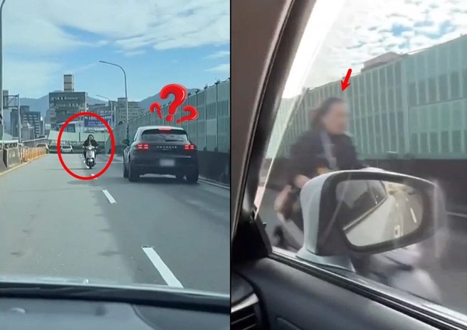 初四一大早在重阳桥，网友遇到骑车违规逆向的阿姨，直呼「挖槽」。（翻摄爆料公社）