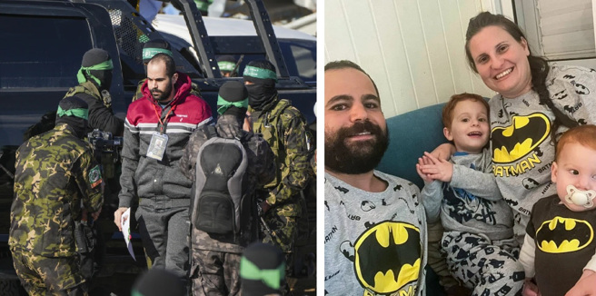 35歲的比巴斯獲釋，但他的妻兒還沒有，他的表情完全沒有欣喜的神色。右為他的生活照。(圖/美聯社、比巴斯臉書)