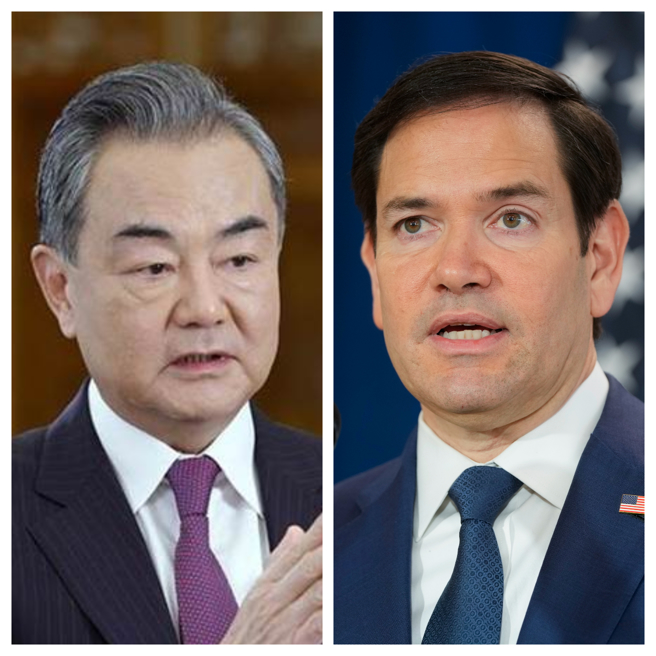 美國務卿盧比歐（右）日前甫與大陸外長王毅（左）通話，中國常駐聯合國代表傅聰當地時間3日表示，兩個星期後舉行的聯合國安理會會議，可能是王毅和盧比歐會面的「非常好的機會」。（陸外交部官網、美聯社合成）