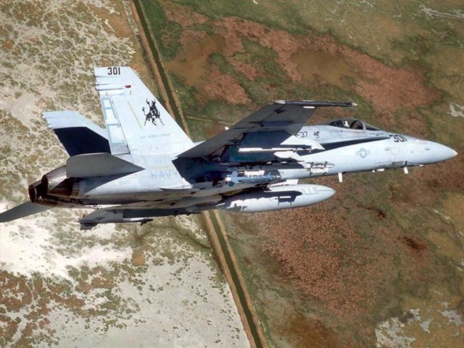 F/A-18「大黄蜂」（Hornet）战机的资料照。（美联社）