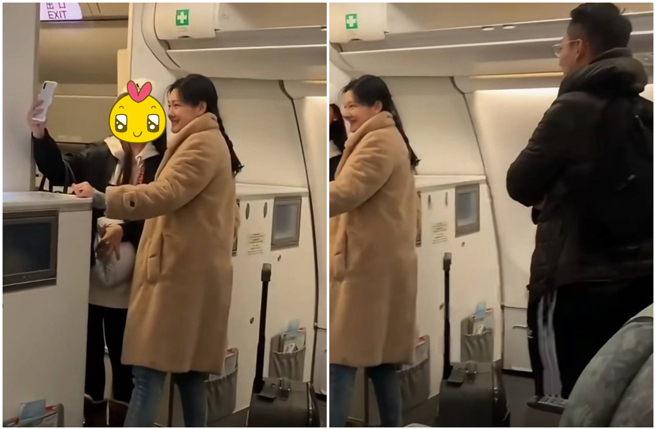 有大陆网友疯传大S离世前在机上的最后身影，后来证实是大S和汪小菲三年前一起搭机的画面。（图／摄自小红书）