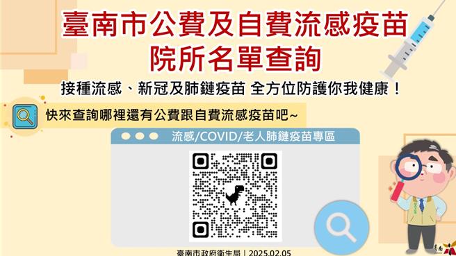 台南市政府卫生局每日滚动式更新「公费流感疫苗查询名单」。(卫生局提供／曹婷婷台南传真)