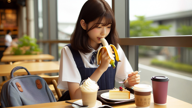 日本星巴克內近期出現一名性感正妹，用猥褻挑逗的方式拍下吃香蕉的過程，星巴克將對正妹提出高額求償。（示意圖、與本案無關／AI生成）