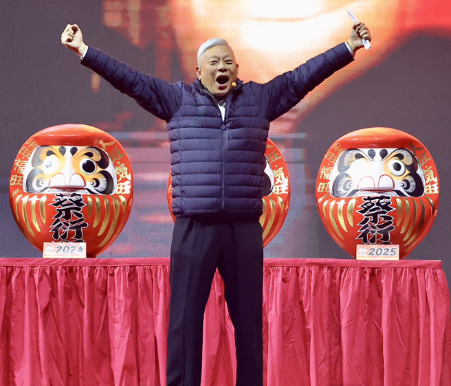 旺旺集团新春团拜联欢会8日于南港展览馆举行，董事长蔡衍明向大家分享新年希望。（陈信翰摄）