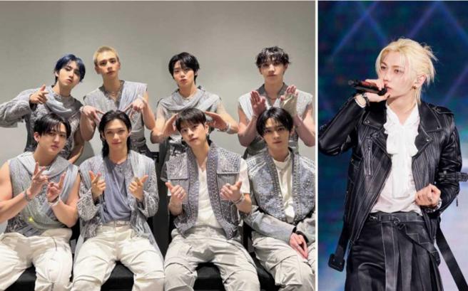 Cindy喜欢韩国人气男团Stray Kids 约1年半时间，最喜欢成员Felix（前排左二）的真诚性格。（图／翻摄自Stray Kids官方X、LV官方Ｘ）