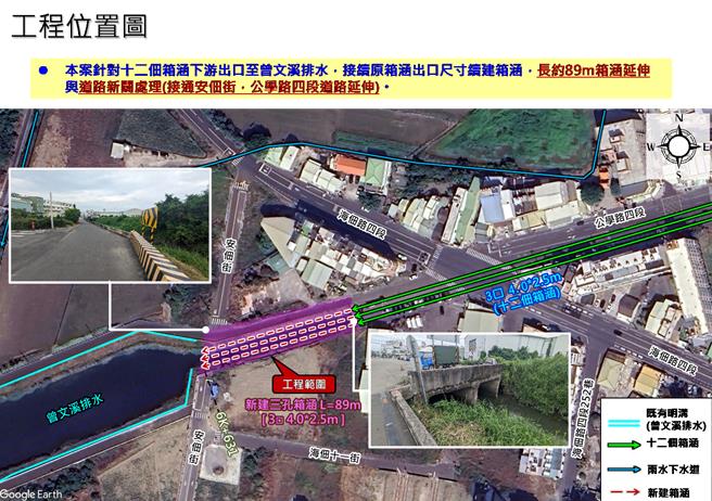曾文溪排水十二佃社區整治工程正設計發包中。（市府提供／寶智華台南傳真）