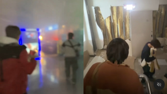 台中新光三越氣爆，民眾狂咳但不驚慌，有秩序從逃生梯撤離。（圖／網友yyhsi_1024提供）