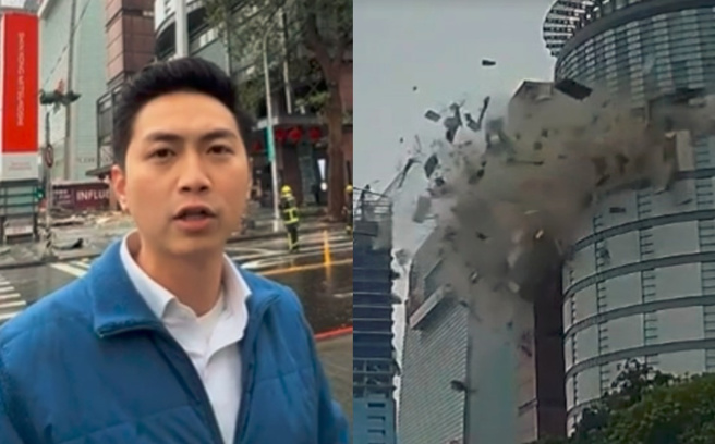 廖伟翔本来要去新光三越吃饭，临时改变主意，与死神擦身而过，直呼好险。（合成图／取自廖伟翔直播、民眾提供）